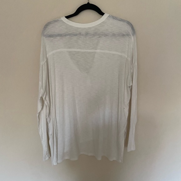 Aerie Ribbed Henley Long Sleeve T-Shirt - White - Picture 9 of 12
